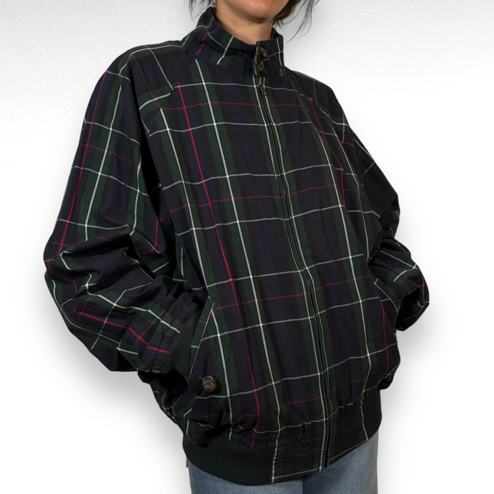 Vintage Dark Green Plaid Bomber Jacket